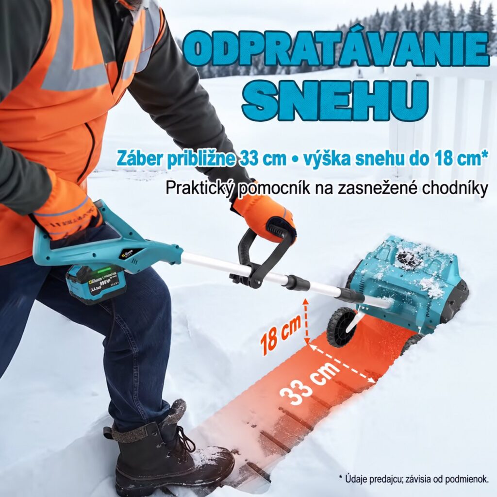 Snežná fréza Gisam pri odpratávaní snehu s vyznačeným záberom približne 33 cm