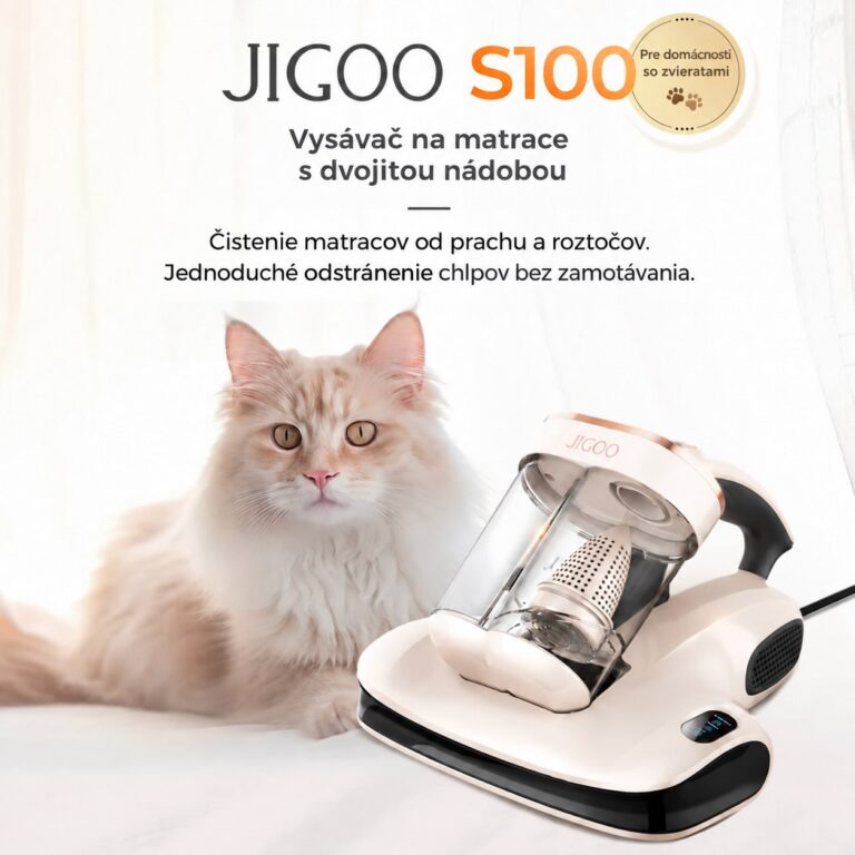 JIGOO S100 pri mačke s prehľadom použitia na čistenie matracov.