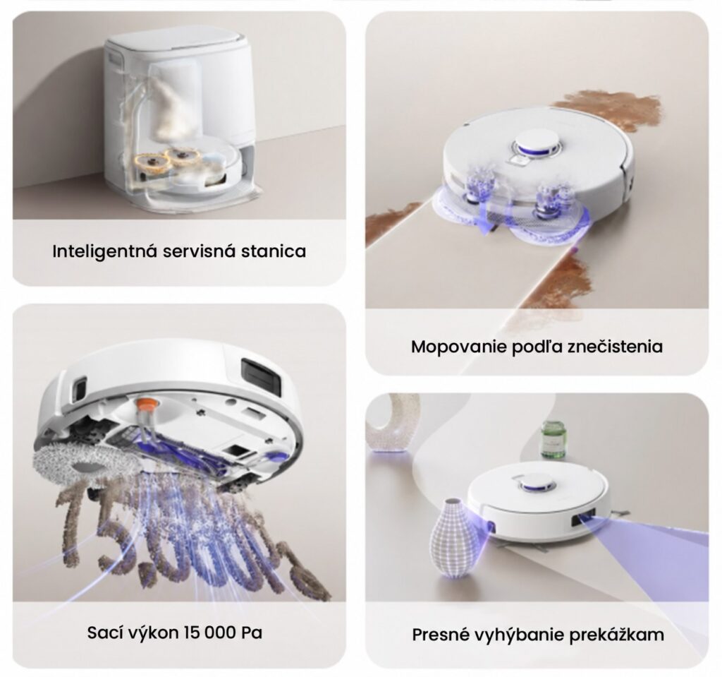 Prehľad servisnej stanice, mopovania a vyhýbania prekážkam Narwal Freo Z10.