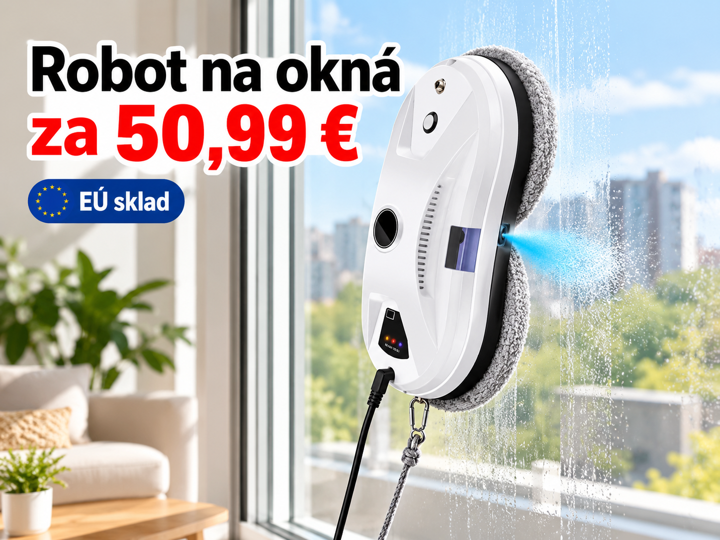 Robotický čistič okien s rozprašovaním vody a príslušenstvom