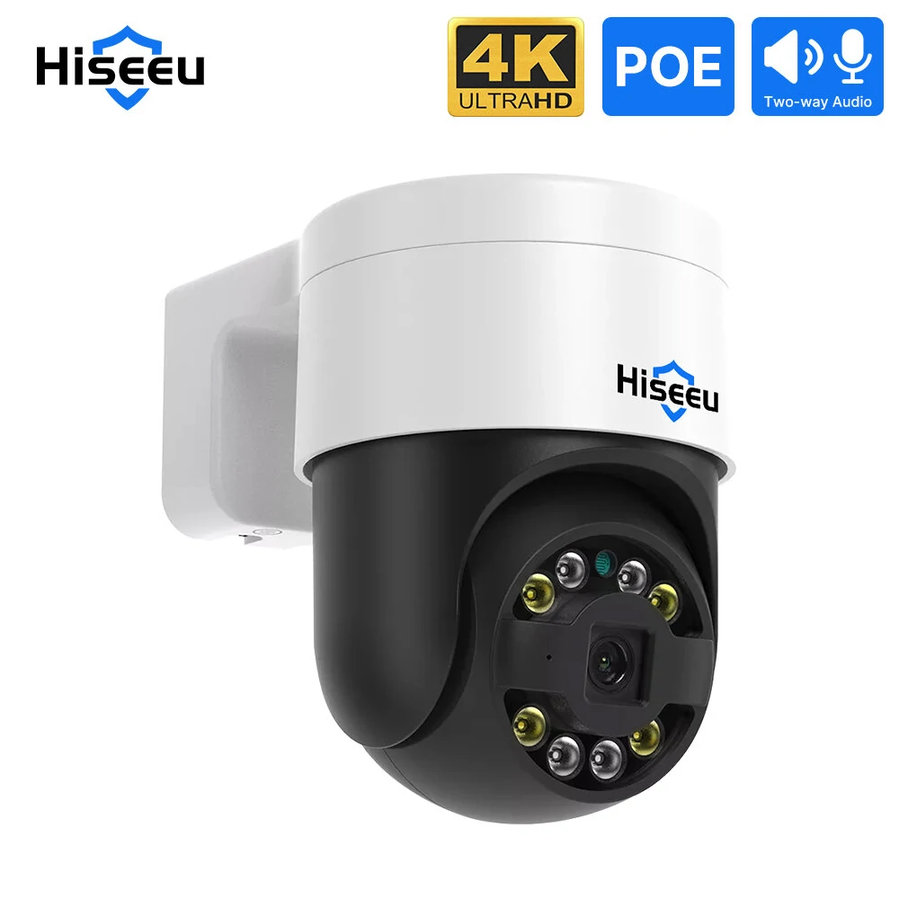 Otočná bezpečnostná kamera Hiseeu 8 Mpx v bielo-čiernom vyhotovení
