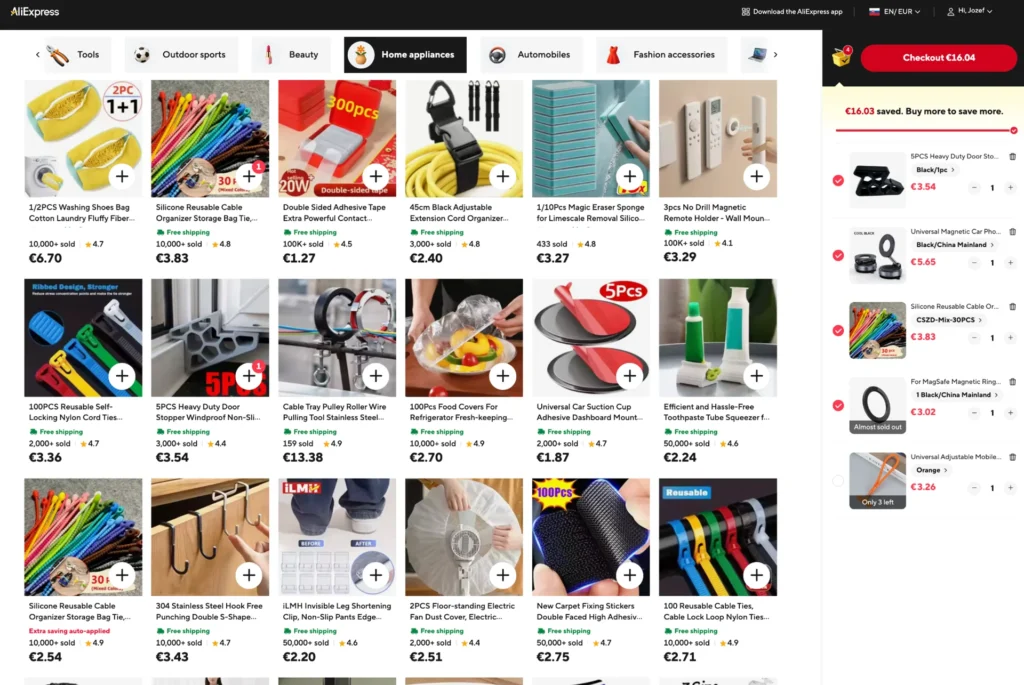 Výber rôznych produktov do spoločného košíka AliExpress Bundle Deals