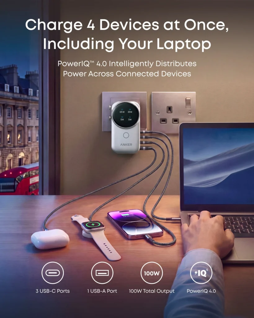 Anker Universal Charger nabíja notebook, telefón, hodinky a slúchadlá súčasne.