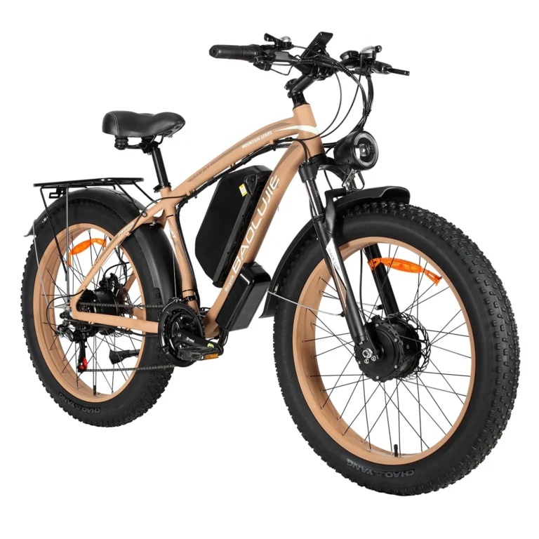 Zlatohnedý elektrický fatbike BAOLUJIE DP2602 na bielom pozadí