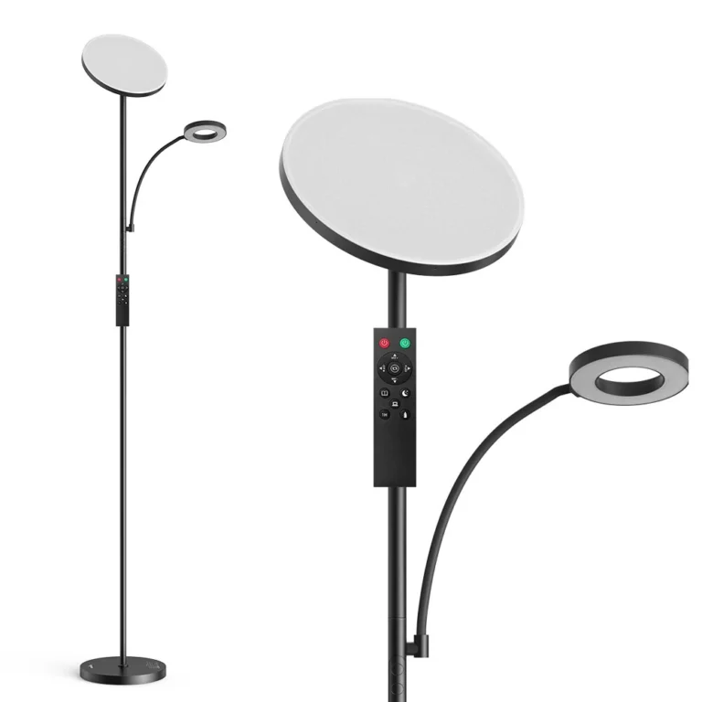 Čierna stojacia lampa BlitzWill BWL-FL-0001 s dvoma hlavami a ovládačom