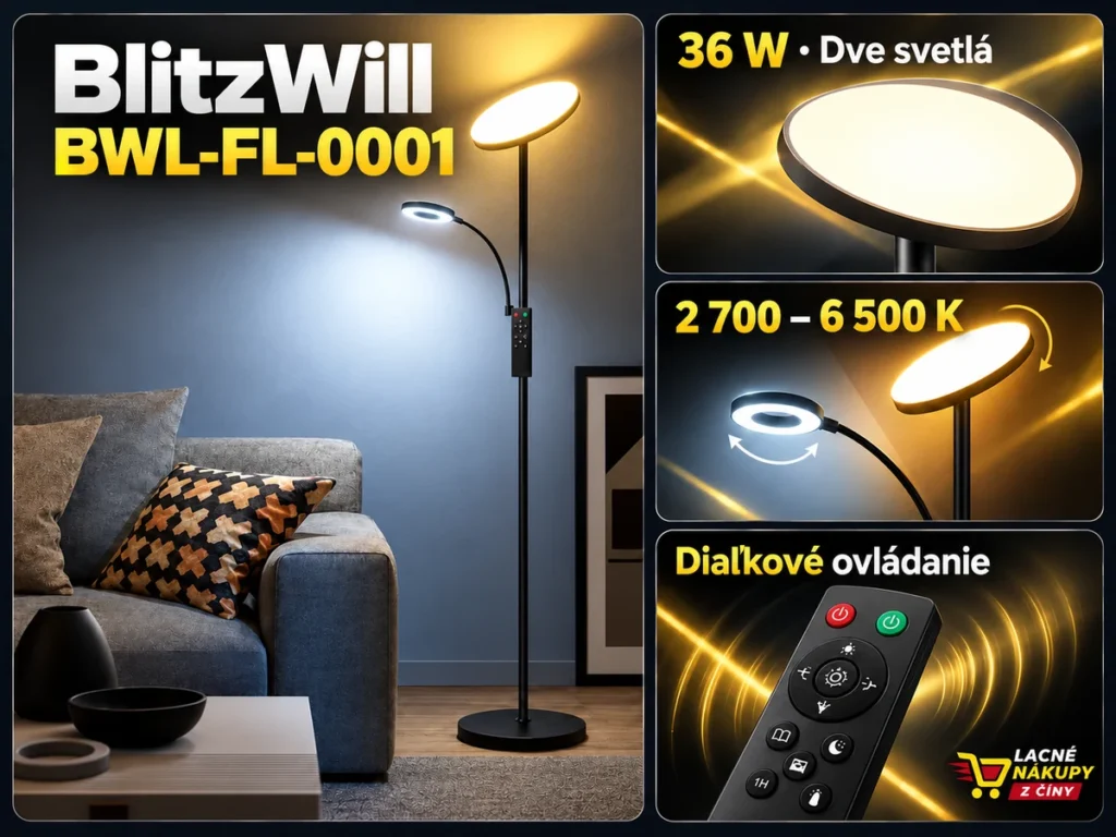 BlitzWill BWL-FL-0001 s detailmi dvoch svetiel a diaľkového ovládania