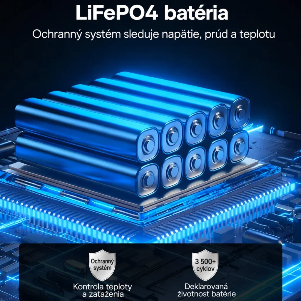 Ilustračná grafika LiFePO4 batérie a ochranného systému k stanici DaranEner NEO300L.