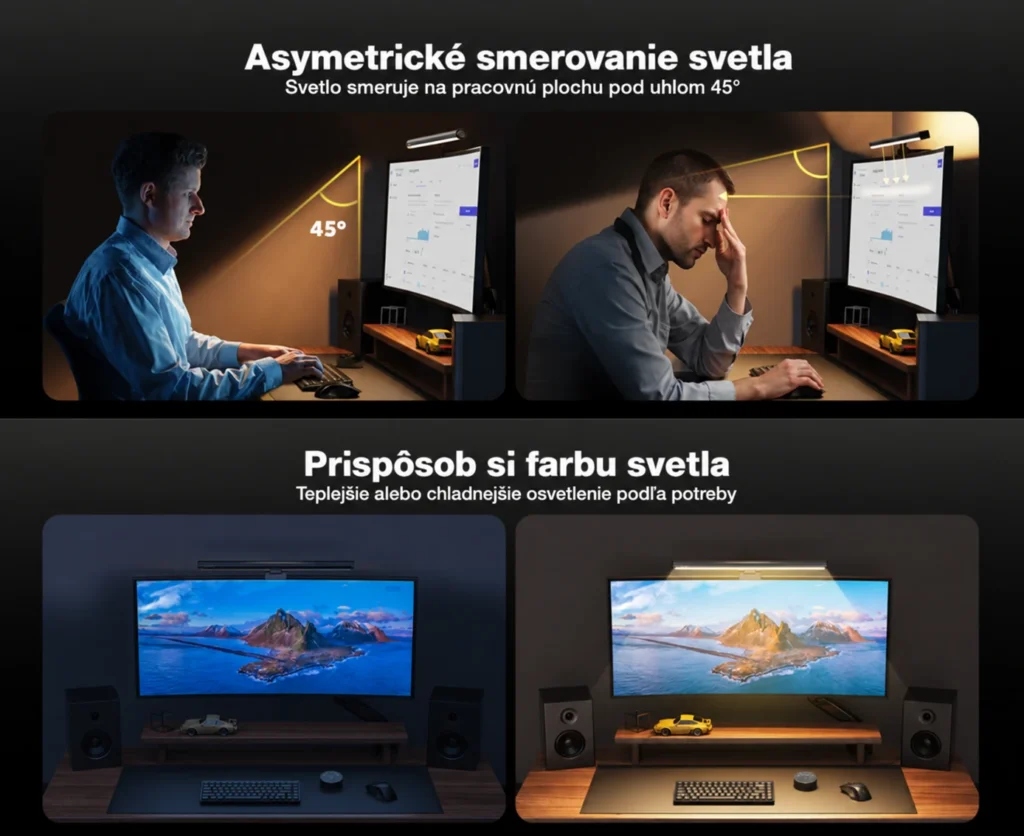 Asymetrické smerovanie svetla DOUXLIFE pod uhlom 45 stupňov