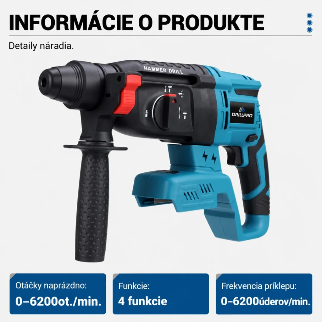 Aku vŕtacie kladivo Drillpro s pomocnou rukoväťou
