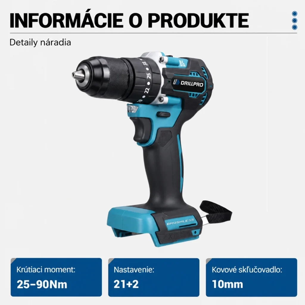 Aku vŕtačka Drillpro s kovovým skľučovadlom 10mm