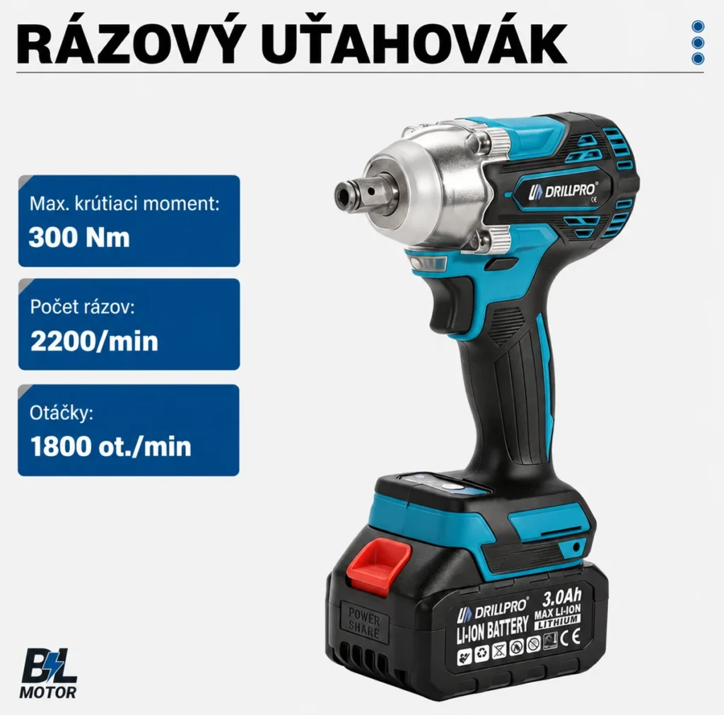 Rázový uťahovák Drillpro s deklarovaným momentom 300 Nm