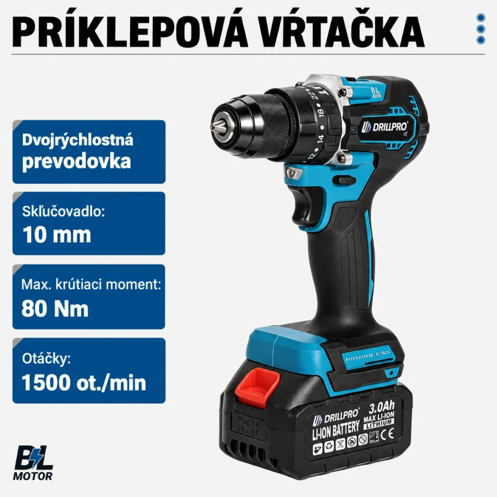 Príklepová vŕtačka Drillpro s dvojrýchlostnou prevodovkou