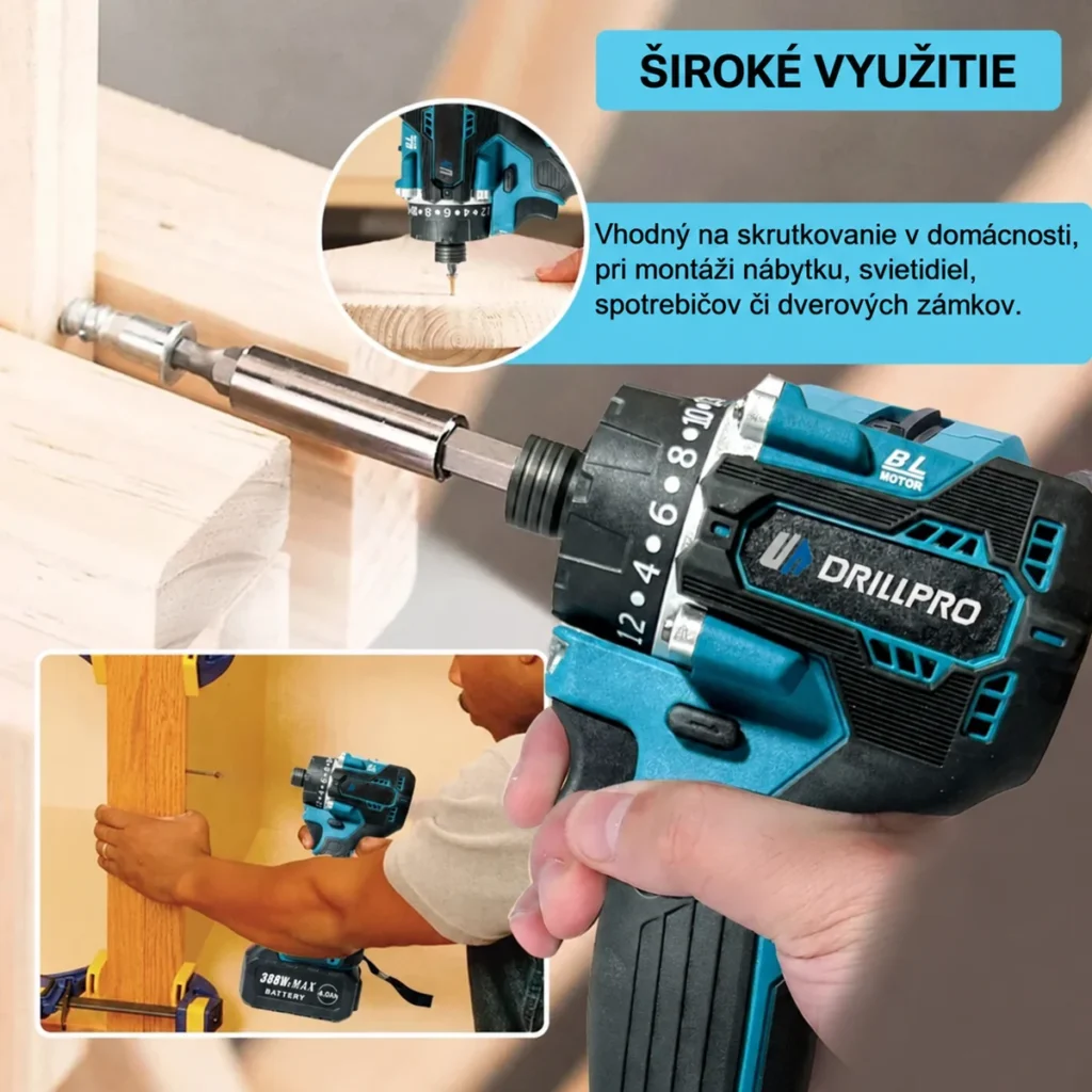 Skrutkovač Drillpro pri montáži drevených konštrukcií