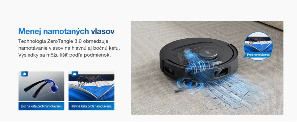 Hlavná a bočná kefa systému ZeroTangle 3.0 na vysávači ECOVACS DEEBOT T30e OMNI