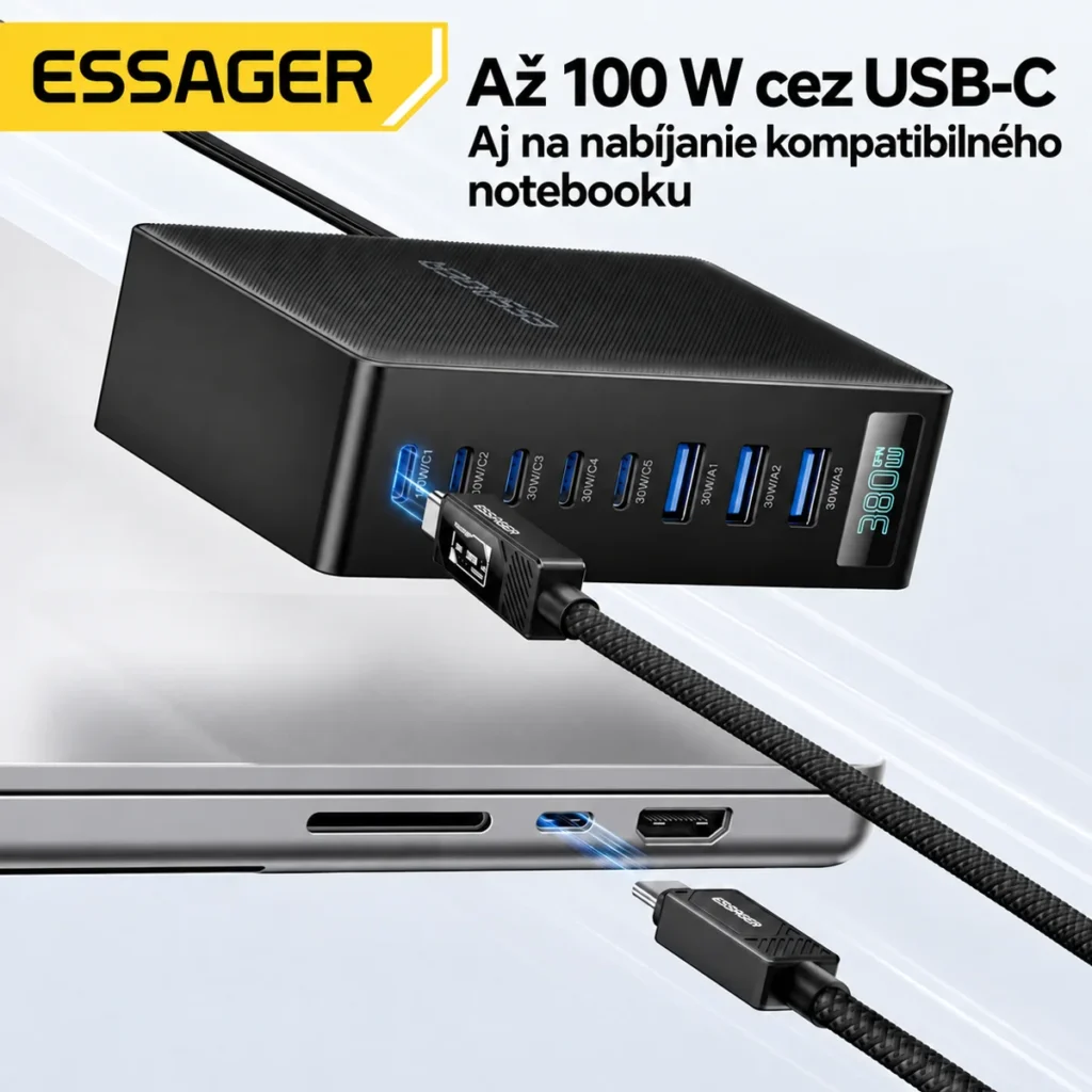 USB-C nabíjanie kompatibilného notebooku cez ESSAGER NCC-888