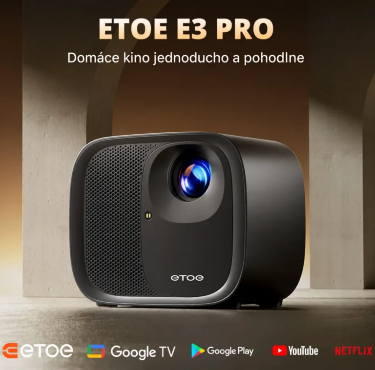 Projektor ETOE E3 Pro s Google TV na domáce premietanie
