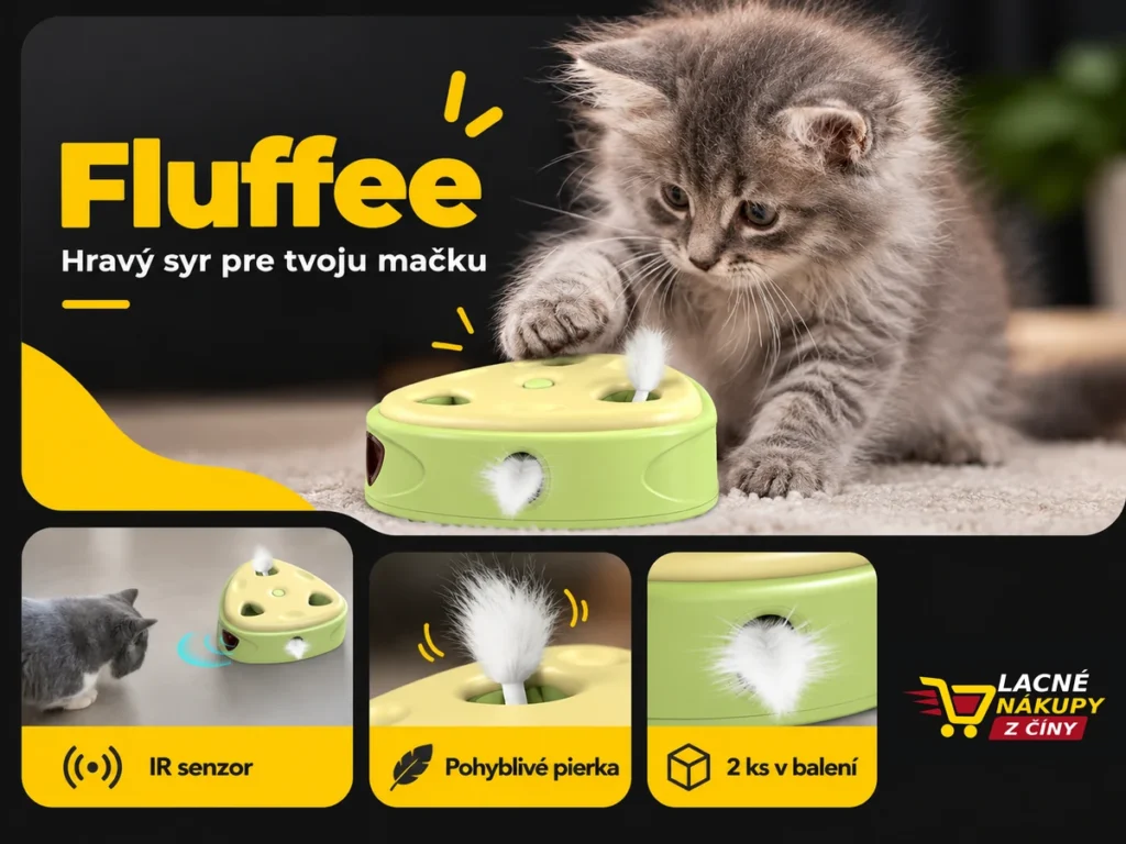 Interaktívna hračka Fluffee pre mačky s pierkami a infračerveným senzorom