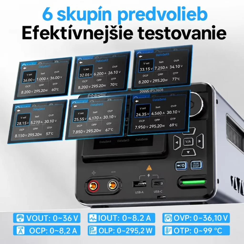Šesť skupín uložených nastavení FNIRSI IPS3608