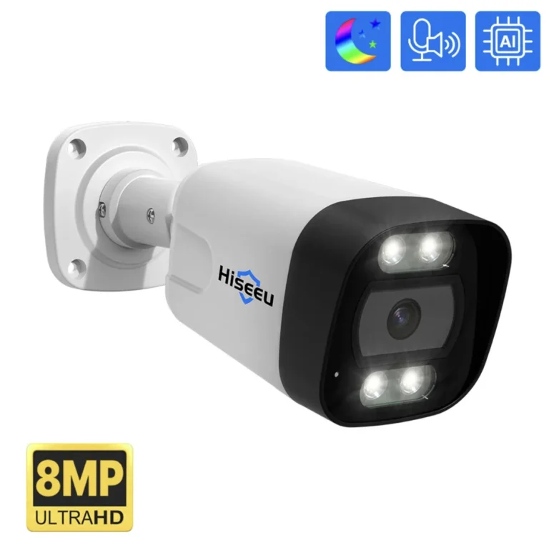 Biela bezpečnostná kamera Hiseeu s označením 8 MP