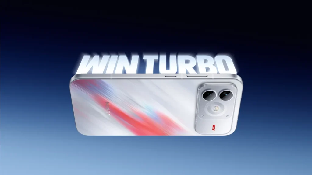 Honor WIN Turbo2 s červenými a modrými prvkami na zadnej strane