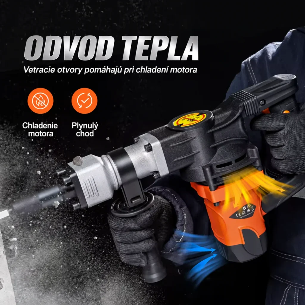 Produktová ilustrácia odvetrávania motora elektrického búracieho kladiva