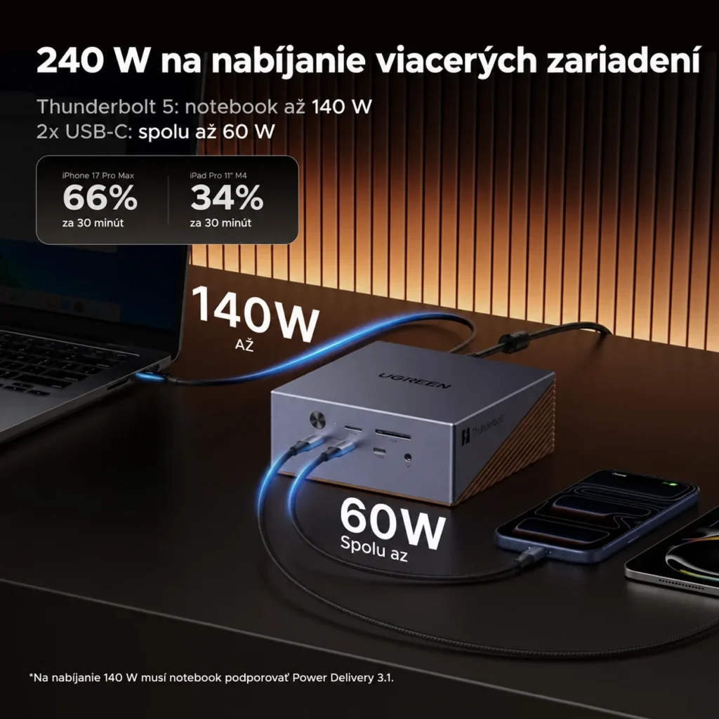 Nabíjanie notebooku a ďalších zariadení cez UGREEN Maxidok