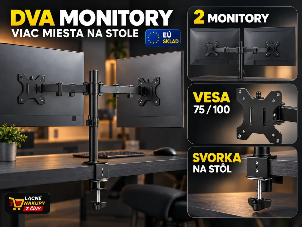 Stolný držiak na dva monitory MS02N a detaily jeho uchytenia