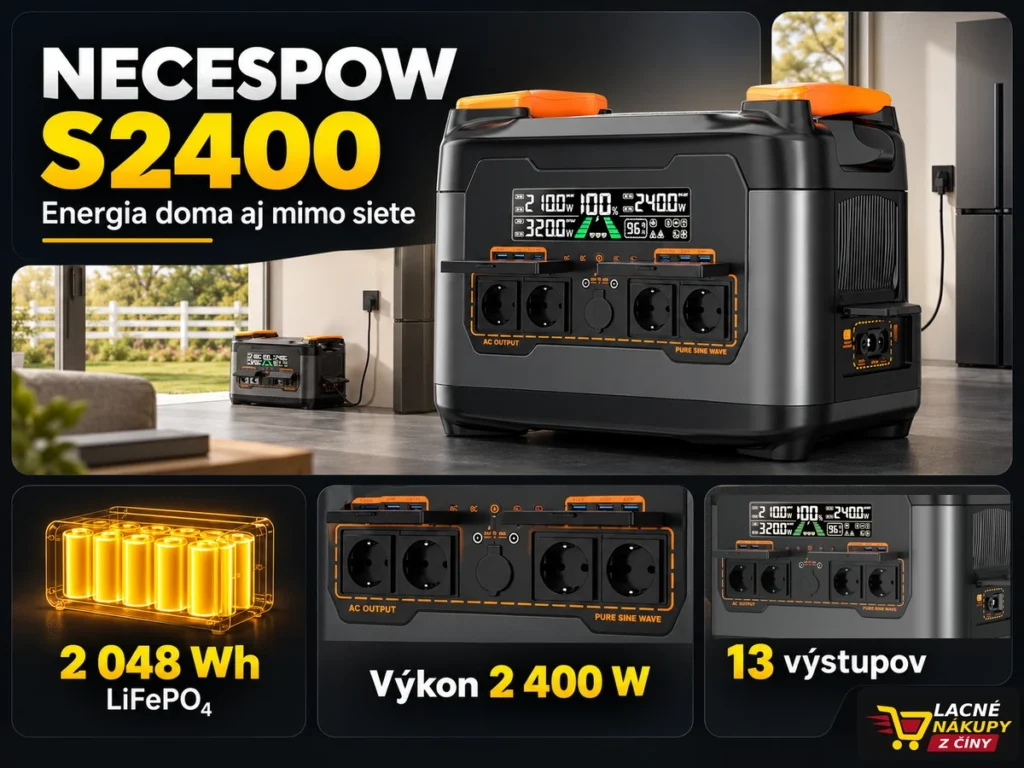NECESPOW S2400 s batériou LiFePO₄ 2 048 Wh a výkonom 2 400 W