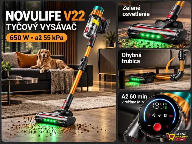 Dlaždicová titulka vysávača NovuLife V22 s prehľadom hlavných funkcií.