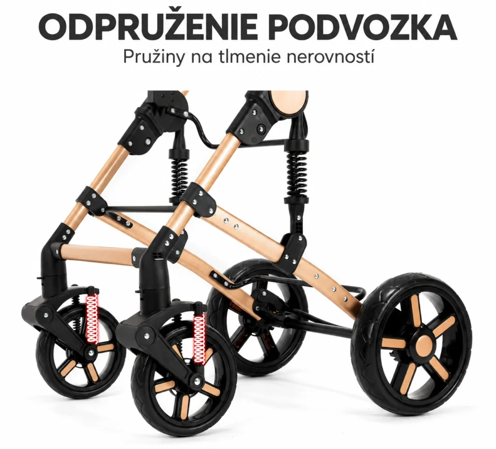 Detail pružinového odpruženia podvozka kočíka
