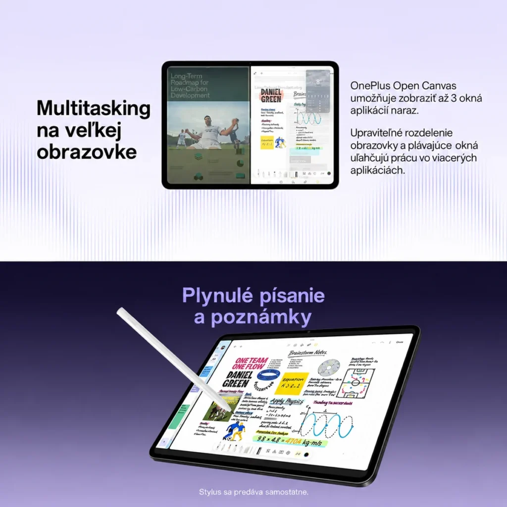 Multitasking Open Canvas a písanie poznámok na OnePlus Pad Go 2