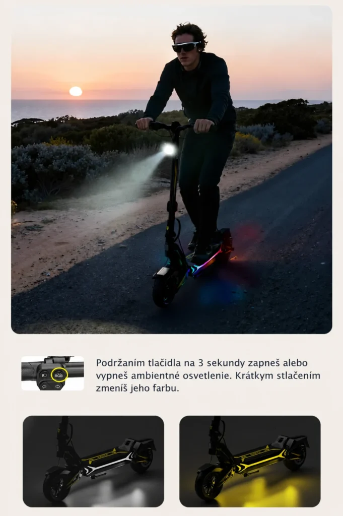 Farebné ambientné osvetlenie kolobežky OOTD SR1 a jeho ovládanie