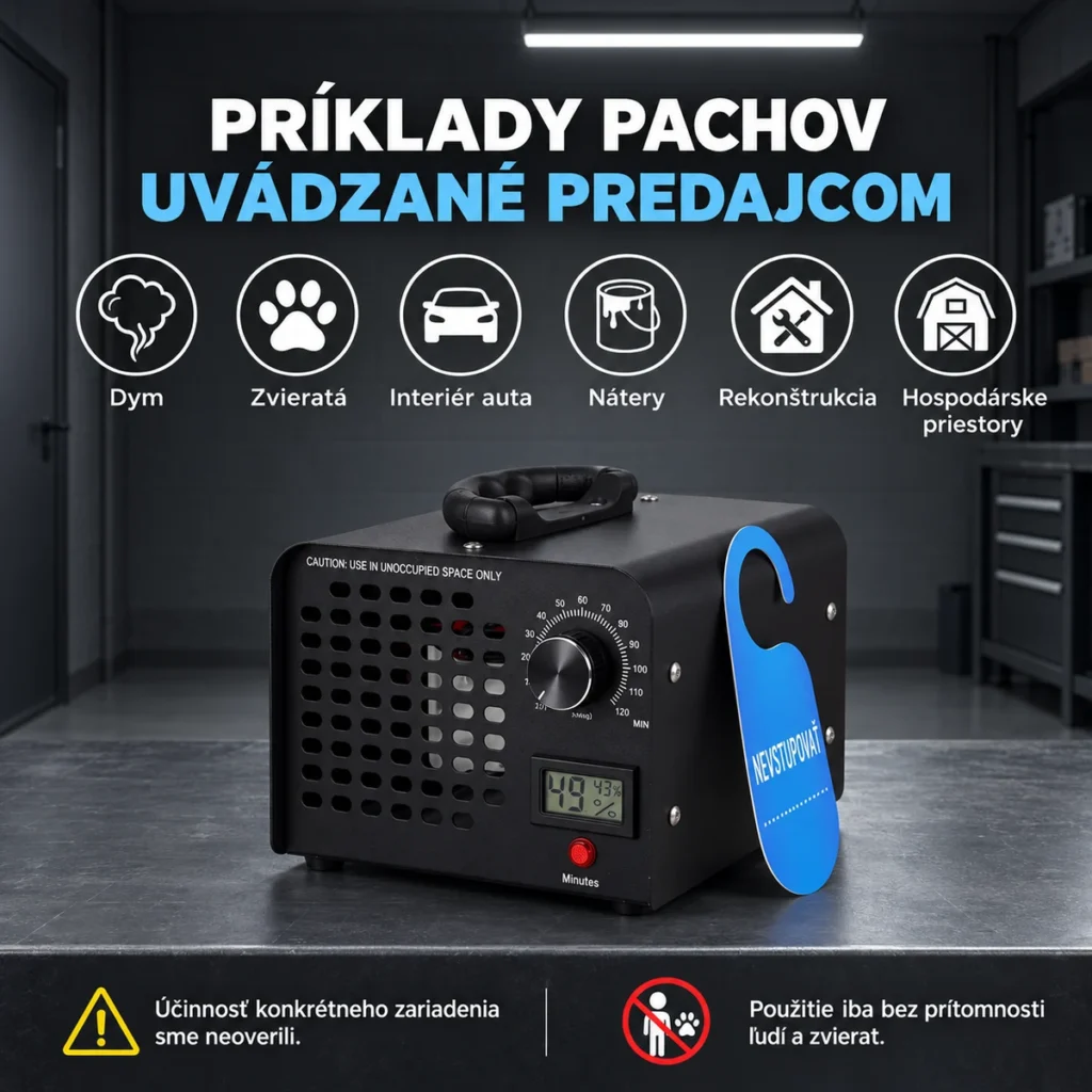 Príklady pachov uvádzané predajcom a upozornenie na obmedzenia použitia