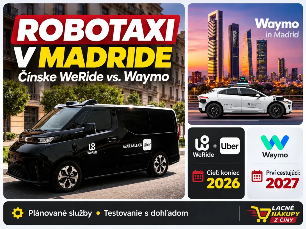 WeRide a Waymo v dlaždicovej grafike o pripravovaných robotaxi v Madride