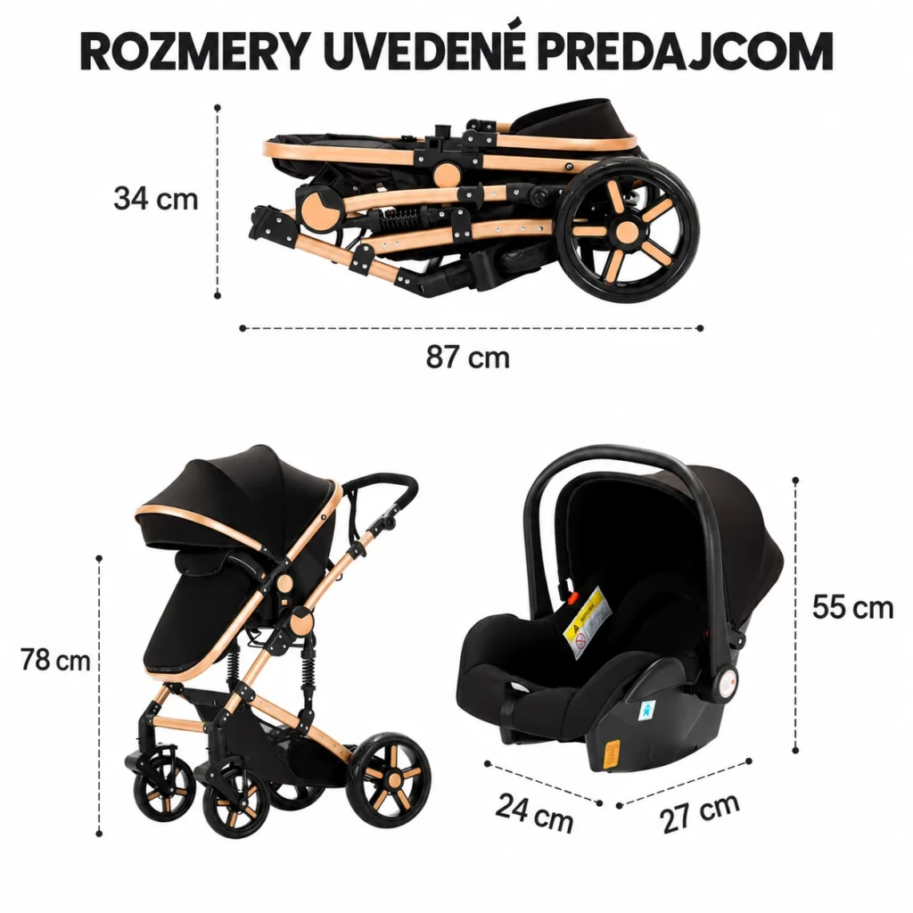 Rozmerový nákres kočíka po zložení a vajíčka