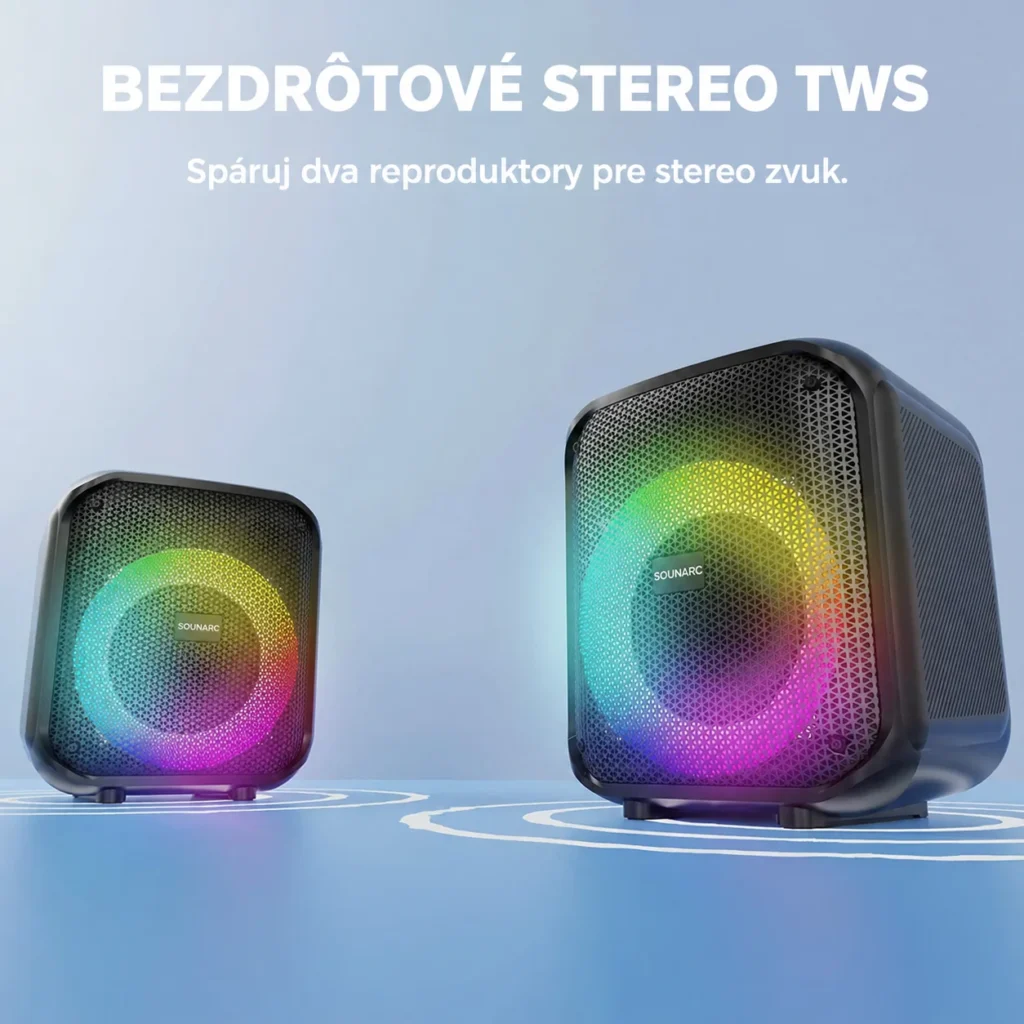 Bezdrôtové stereo párovanie dvoch reproduktorov SOUNARC L1