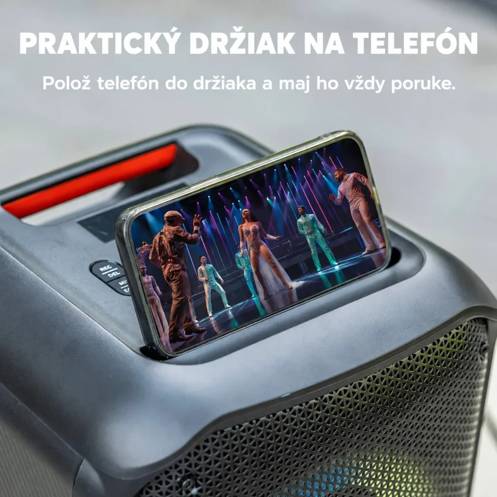 Telefón v hornom držiaku reproduktora SOUNARC L1
