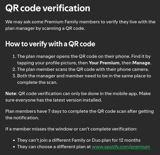 Pravidlá QR overenia Spotify Family