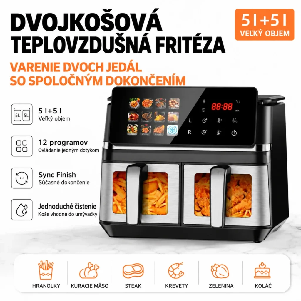 Funkcie fritézy SPRX s objemom 5 l + 5 l a 12 programami