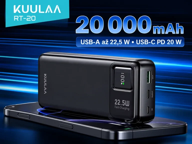 USB-A podporuje až 22,5 W, USB-C PD do 20 W.