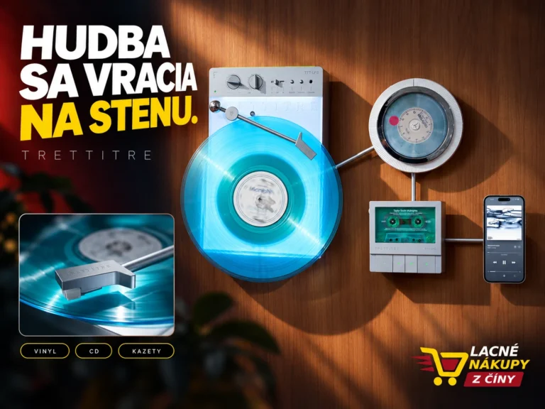 rettitre s gramofónom, CD a kazetovým prehrávačom na nástennej zostave.