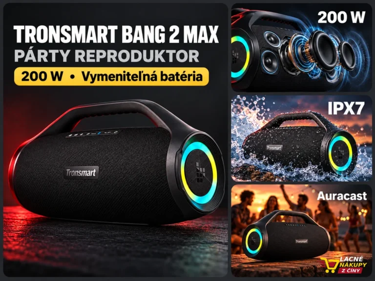 Dlaždicová titulka Tronsmart Bang 2 Max s reproduktorom, detailom meničov a odolnosťou IPX7.