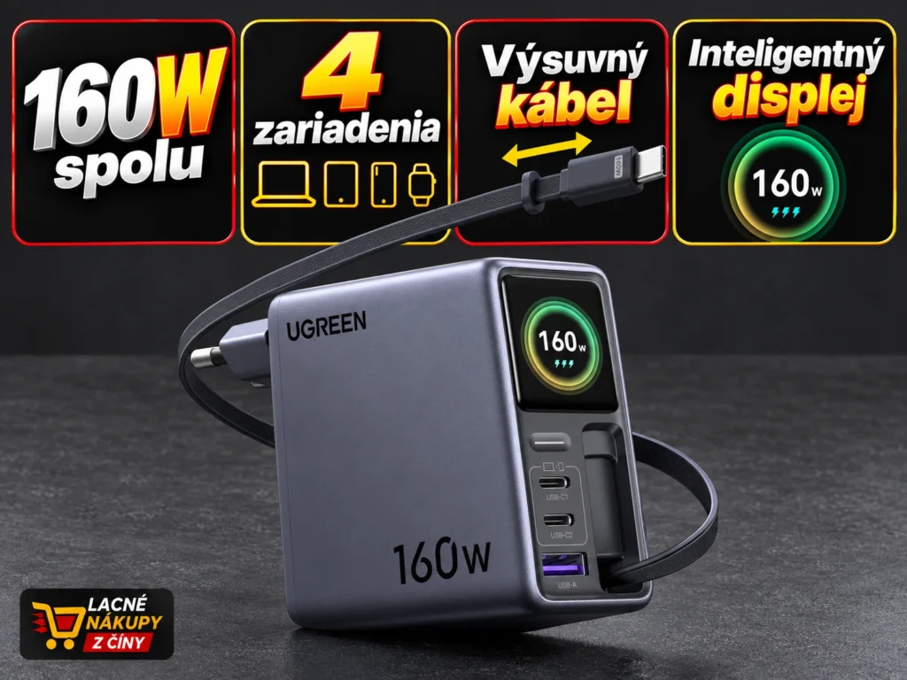 UGREEN Nexode Pro 160 W s výsuvným USB-C káblom a displejom