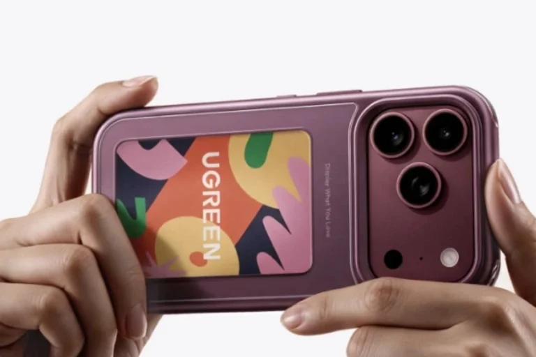 Bordový obal UGREEN Magic s farebným e-ink displejom na iPhone