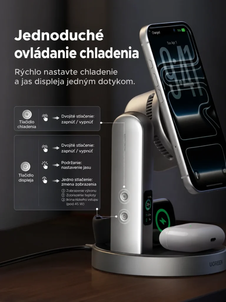 Tlačidlá na ovládanie chladenia a displeja nabíjacej stanice