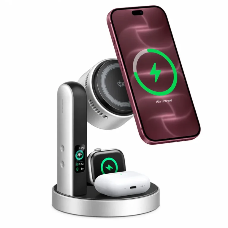 UGREEN MagFlow Pro podporuje Qi2 25W nabíjanie s aktívnym chladením. Nabiješ až 3 tri zariadenia súčasne a dodáva sa aj s adaptérom do siete. Na EÚ sklade je teraz za 109,71 €