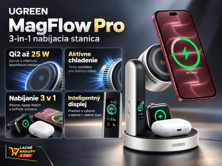 UGREEN MagFlow Pro 3-in-1 s výkonom 25 W a aktívnym chladením