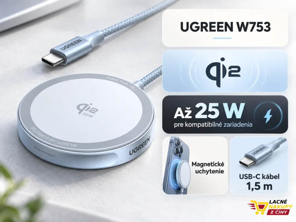 Magnetická nabíjačka UGREEN W753 Qi2 s výkonom až 25 W