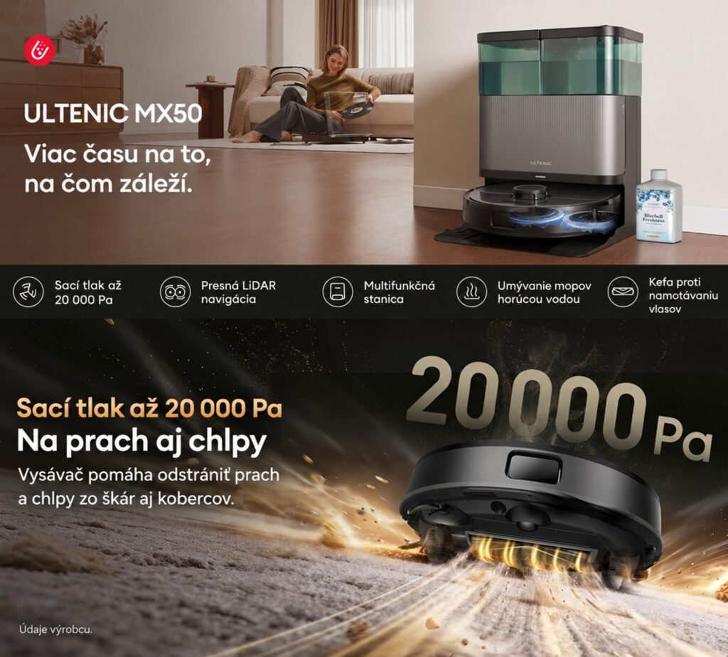 2. Ultenic MX50 a grafické znázornenie deklarovaného sacieho tlaku 20 000 Pa.