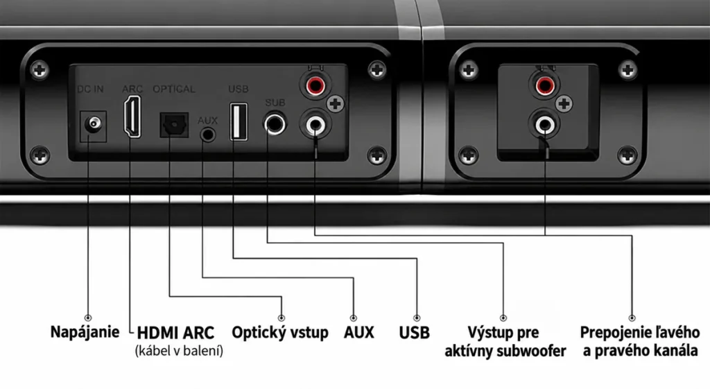 Konektory HDMI ARC, optika, AUX a USB na ULTIMEA Apollo S40